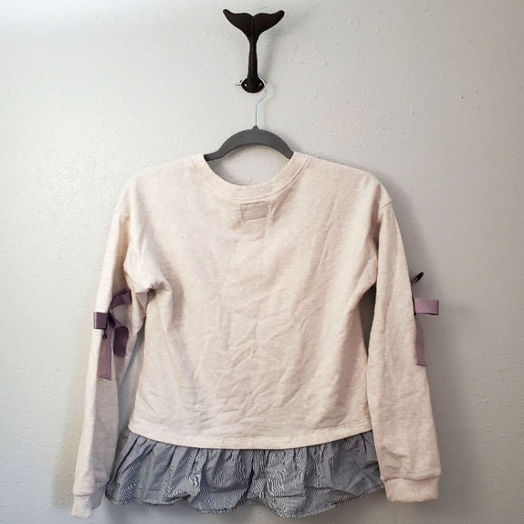 Roebuck and Co Heritage Supply Company Cream Sweater with ruffle and elbow bows - Picture 2 of 5